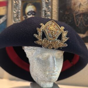 Vintage Beret Navy‎ Beaded Emblem